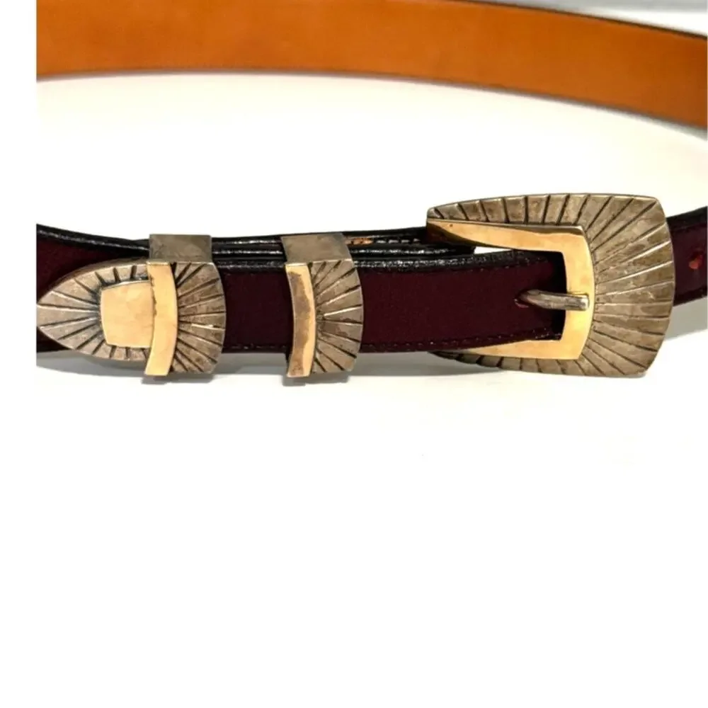 James Reid 14k Gold Sterling Silver Ray Buckle Set Lucchese Leather Belt Size 34